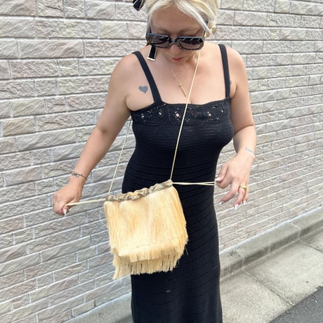 Long fringed Drawstring bag
