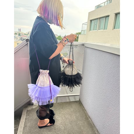 Lace tulle frilled drawstring bag by DIR69 x burself