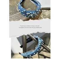Knit denim headband w pearls