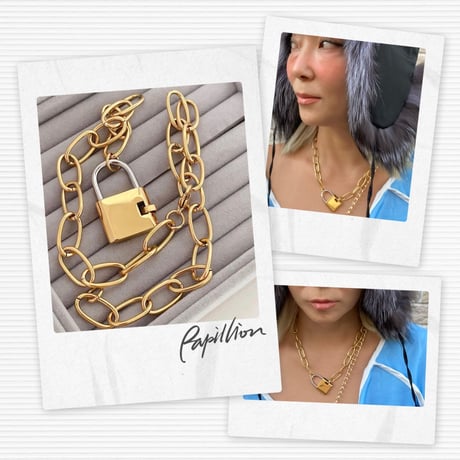 Chunky gold lock necklace