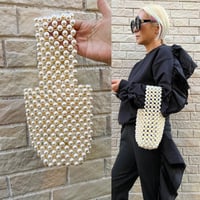 Wide handle pearl & gold beaded bag