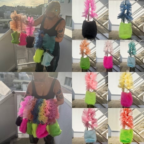 DIR69 x burself eco fur bag w tulle handle