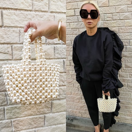 Pearl & gold beaded mini tote