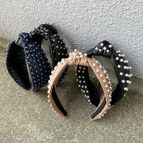 Eco leather knot headband w beads