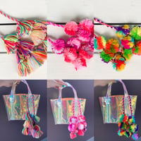 Colorful pom tassels bag charm