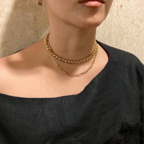 Stainless double chain short necklace