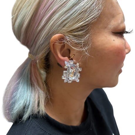 Square bijou clip earrings