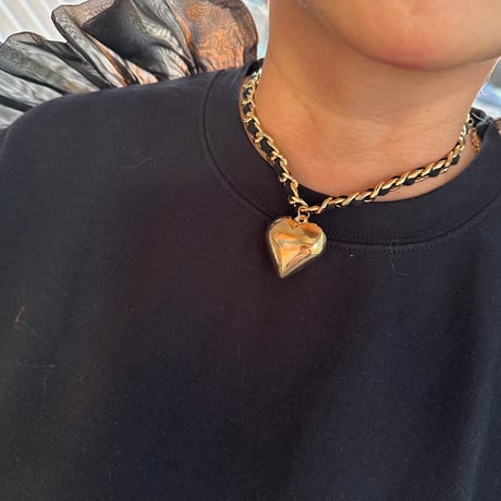 Black ribbon mix chain necklace