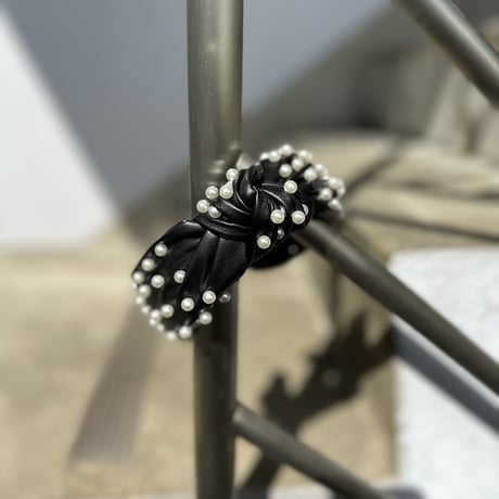 Eco leather knot headband w beads
