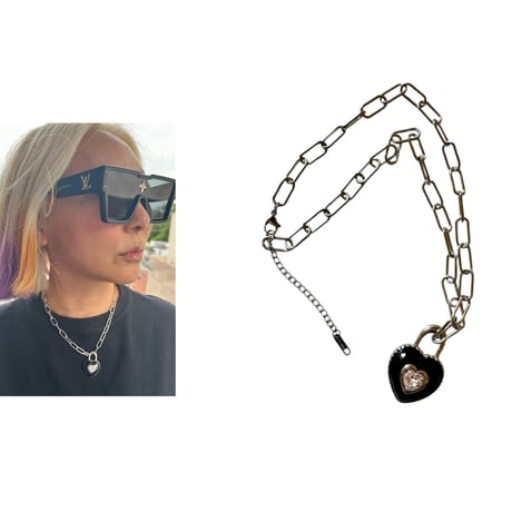 Black heart lock necklace