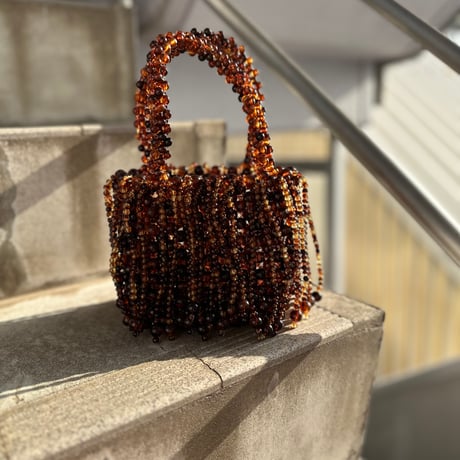 Brown beaded fringe bag