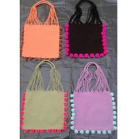 hand woven tote small w pompoms