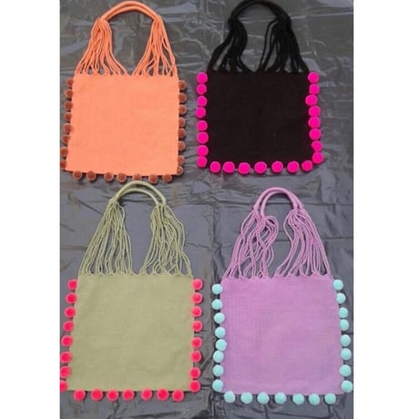 hand woven tote small w pompoms