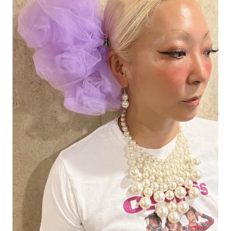 Pearl bib necklace and pierced earrings set
