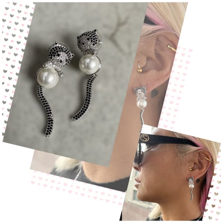 Cat pearl earrings