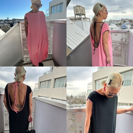 Deep back open pile dress