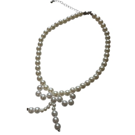 Pearl ribbon short necklace