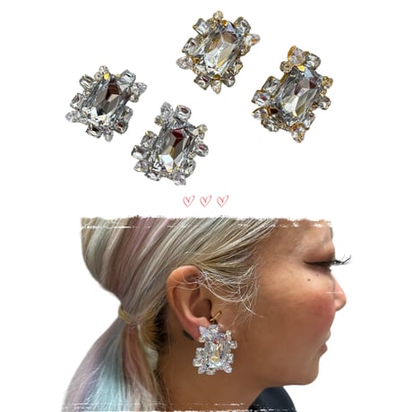 Square bijou clip earrings