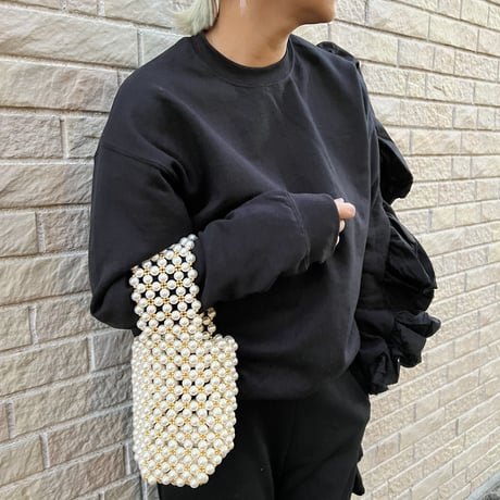 Wide handle pearl & gold beaded bag