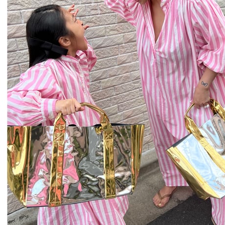 Silver / gold mix mirror tote large
