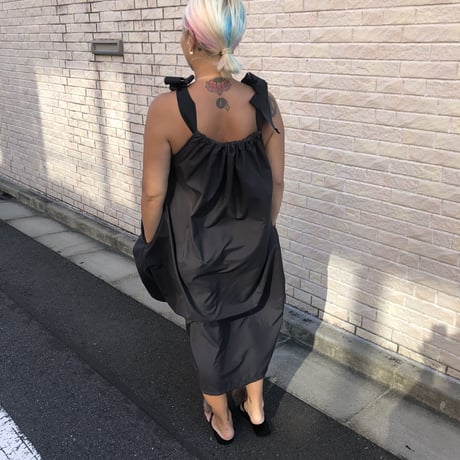 double  ribbon  shoulder  gathered  dress