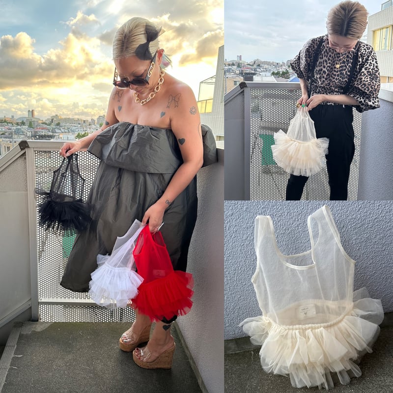 Frilled tulle shopper bag by burself x DIR69 |