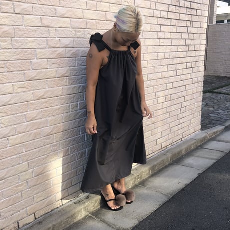 double  ribbon  shoulder  gathered  dress