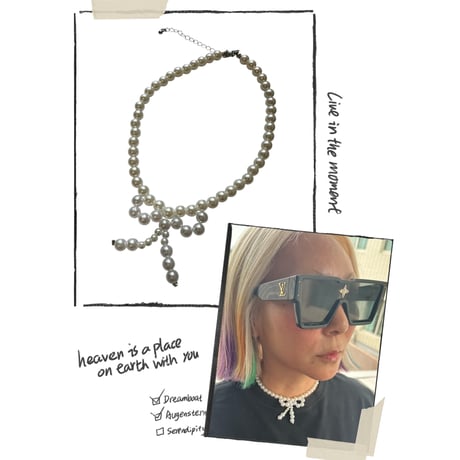 Pearl ribbon short necklace