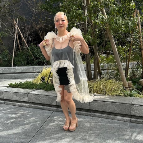 Frilled tulle long tunic