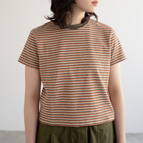 multi border summer tee/orange×olive/size1