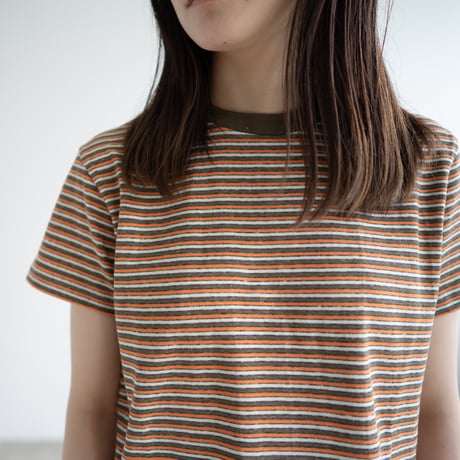 multi border summer tee/orange×olive/size1