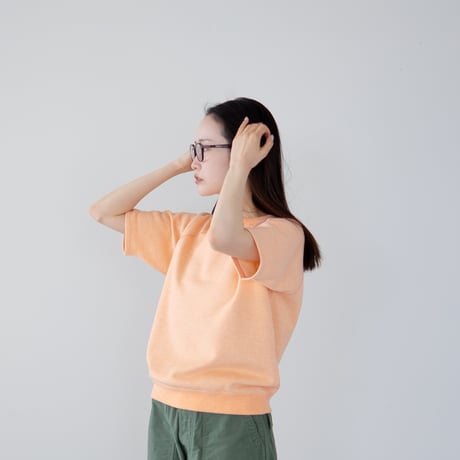 french terry half-sleeve top/orange heather