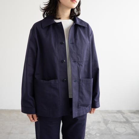 cotton herringbone coverall jacket/faded navy