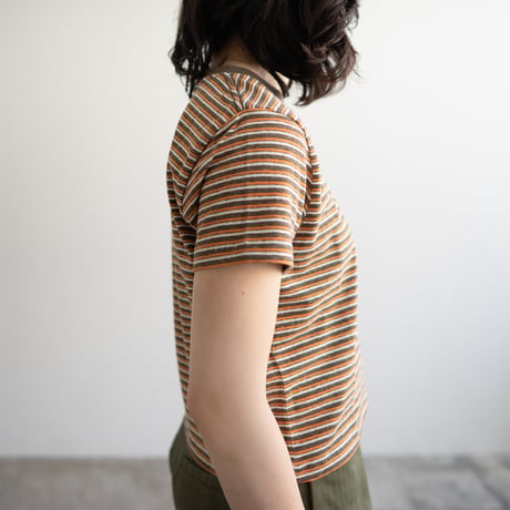 multi border summer tee/orange×olive/size1