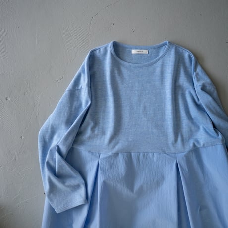 mixed fabric panel dress/blue heather