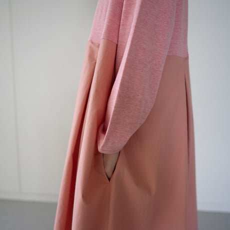 mixed fabric panel dress/red heather