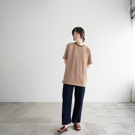 multi border summer tee/orange×olive/size3