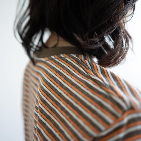 multi border summer tee/orange×olive/size1