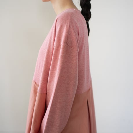 mixed fabric panel dress/red heather