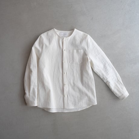 cotton linen canvas /collarless shirt/off white