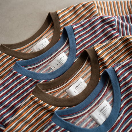 multi border summer tee/orange×olive/size1