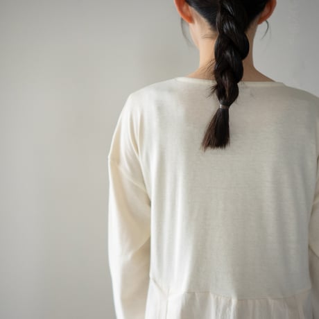 mixed fabric panel dress/kinari
