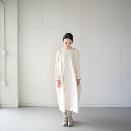 mixed fabric panel dress/kinari