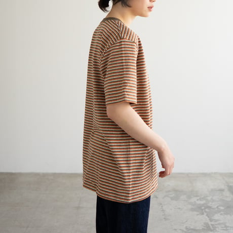 multi border summer tee/orange×olive/size3