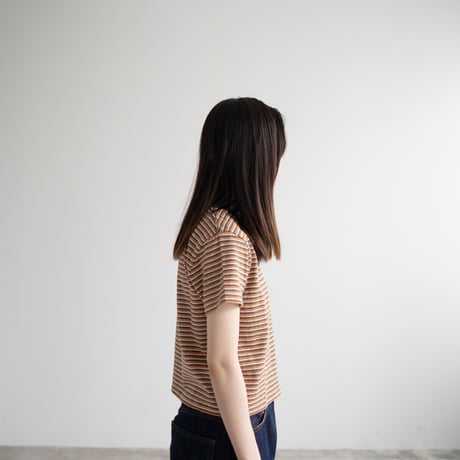 multi border summer tee/orange×olive/size1