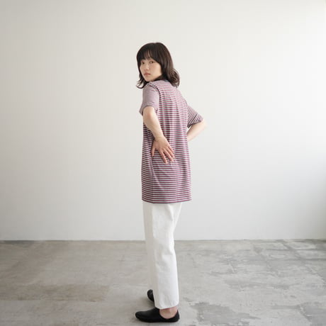 multi border summer tee/smokeblue×bordeaux/size3