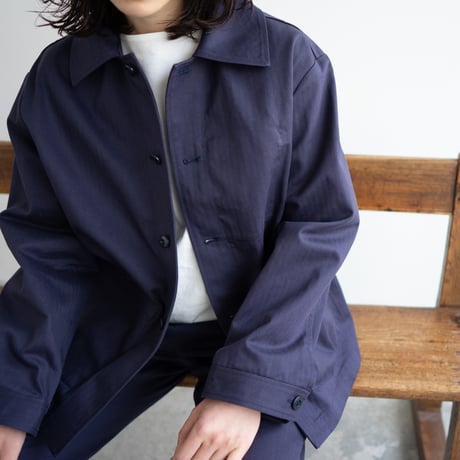 cotton herringbone coverall jacket/faded navy