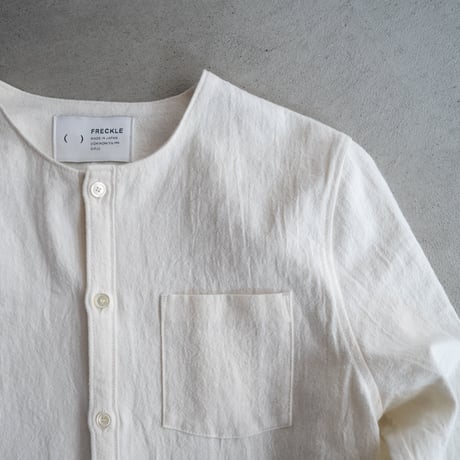cotton linen canvas /collarless shirt/off white