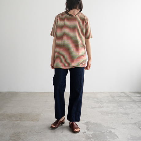 multi border summer tee/orange×olive/size3