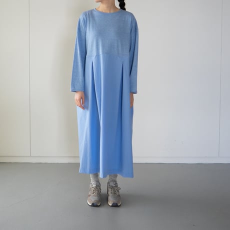 mixed fabric panel dress/blue heather
